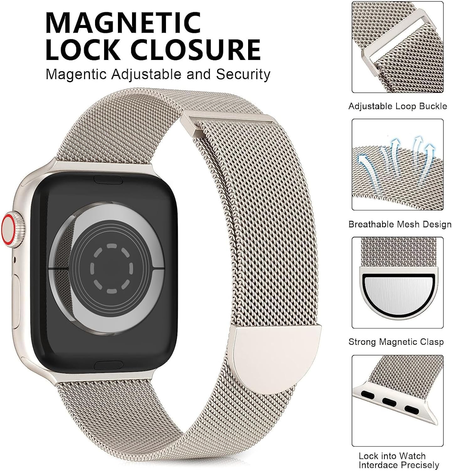 Thumbnail 1 de MRAIN-H magnetic stainless steel mesh Apple Watch strap (46mm–49mm & 38mm–45mm compatibility)