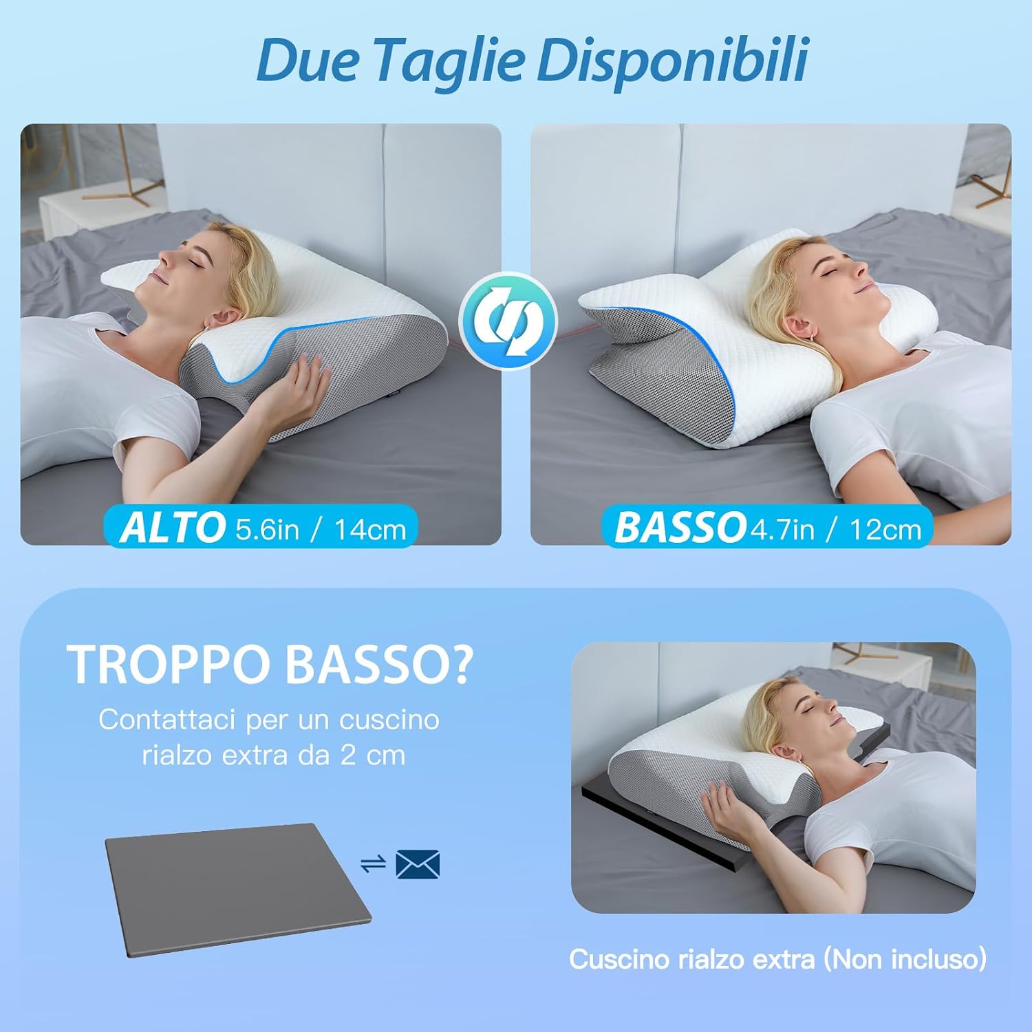 Thumbnail 3 de HOMCA Cuscino Cervicale 2 in 1: Memory Foam Ergonomico con Federa Rimovibile (60x40x12/14 cm) – Grigio