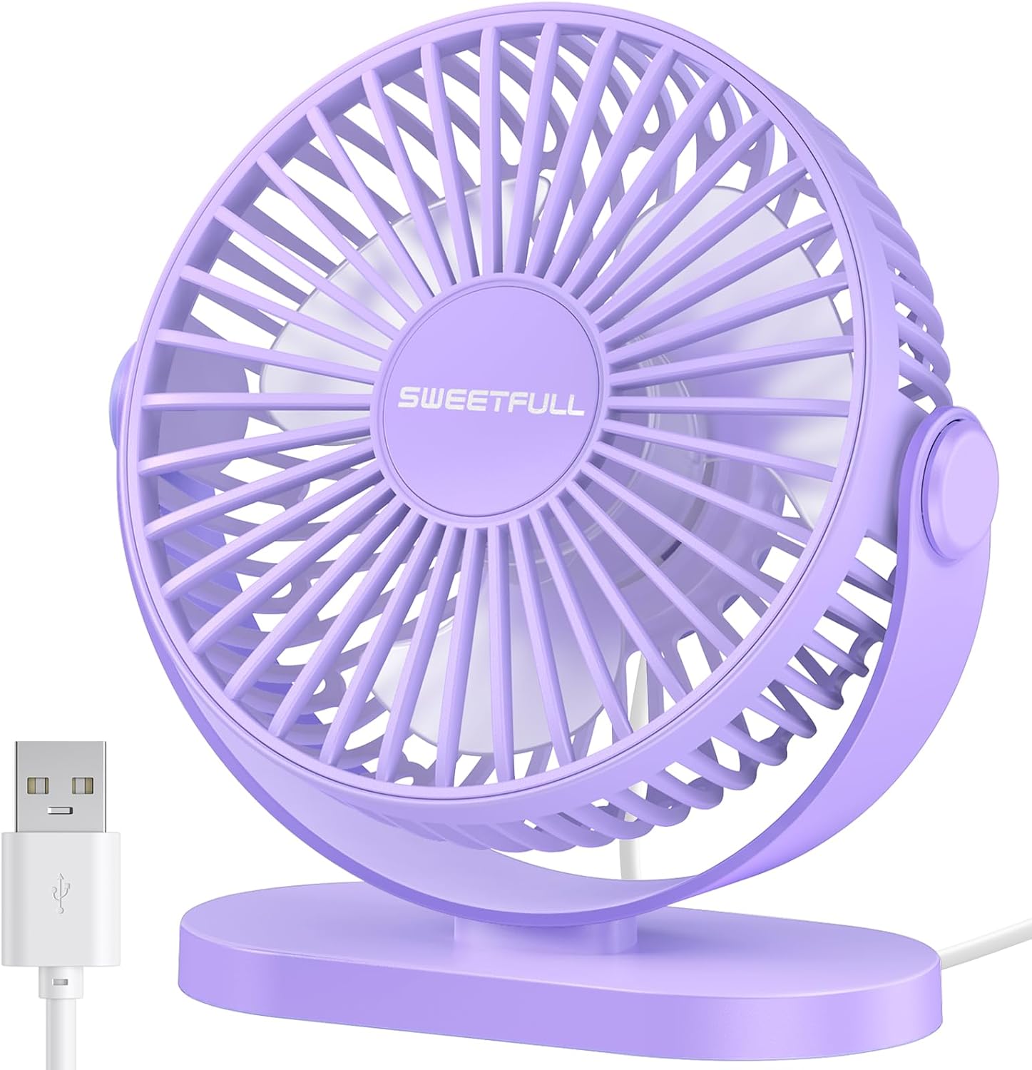 Detalle de SWEETFULL USB Desk Fan – 3-speed silent mini fan with 360° adjustable head (Purple)