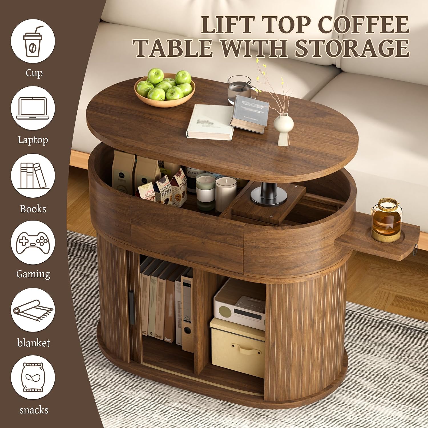 Thumbnail 4 de Oval Lift-Top Coffee Table, 27.5-Inch