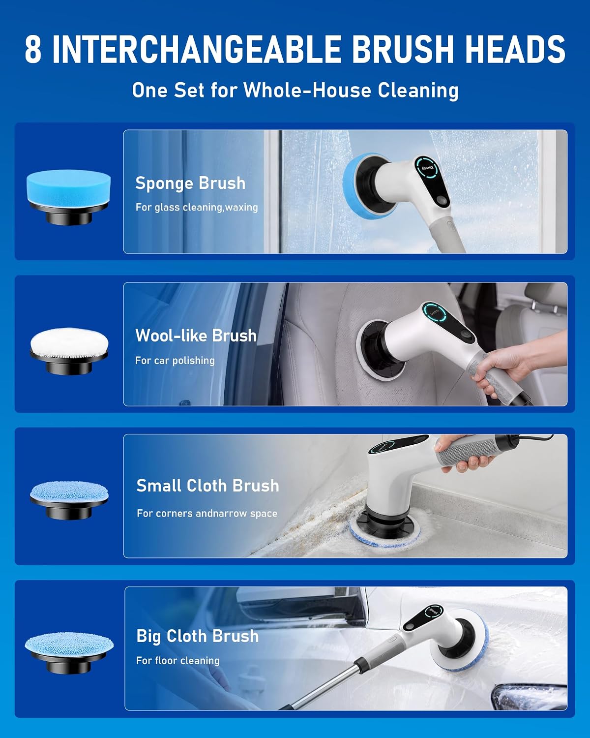 Detalle de Dovety Electric Spin Scrubber: 8-Head Shower Cleaning Power with Extendable Handle