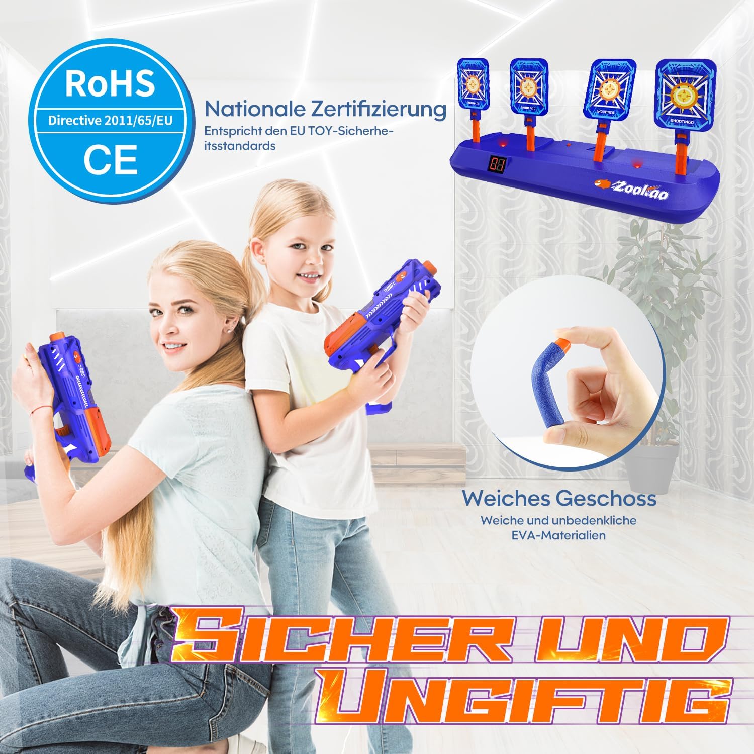 Thumbnail 5 de Zookao Kinder-Spielzeugpistole mit automatischen Zielscheiben & digitaler Trefferanzeige (blau)