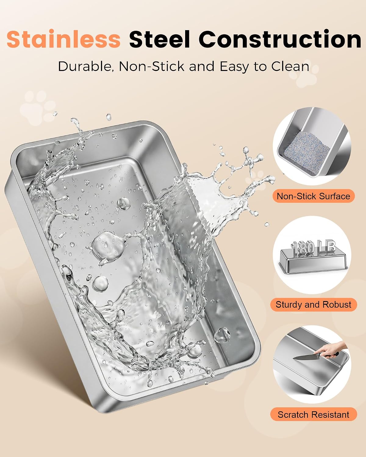 Thumbnail 3 de Stainless Steel Cat Litter Tray with High Sides (XXL) – Hooded, Leak-Proof and Easy to Clean