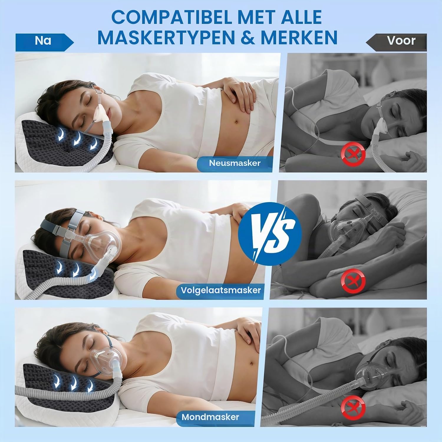 Detalle de ROOWANA RWP010 CPAP-kussen van traagschuim voor zij- en rugslapers
