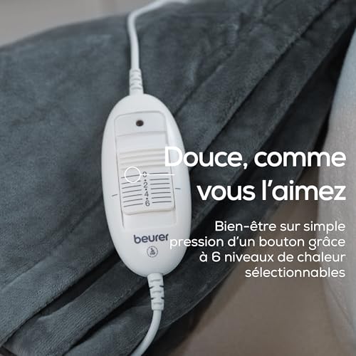 Detalle de Beurer HD 75 Cozy – Couverture chauffante effet fourrure, 6 niveaux, gris foncé