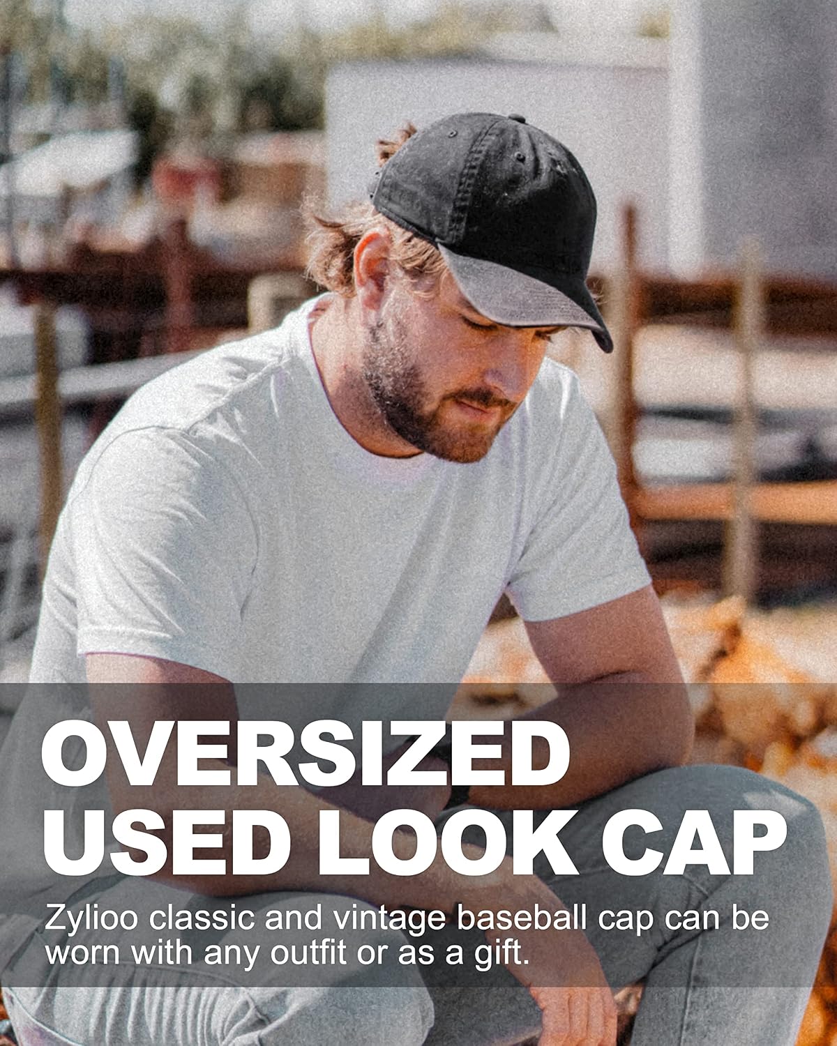 Thumbnail 6 de Zylioo XL/XXL Washed Cotton Baseball Cap for Big Heads (23.5–25.5 in)