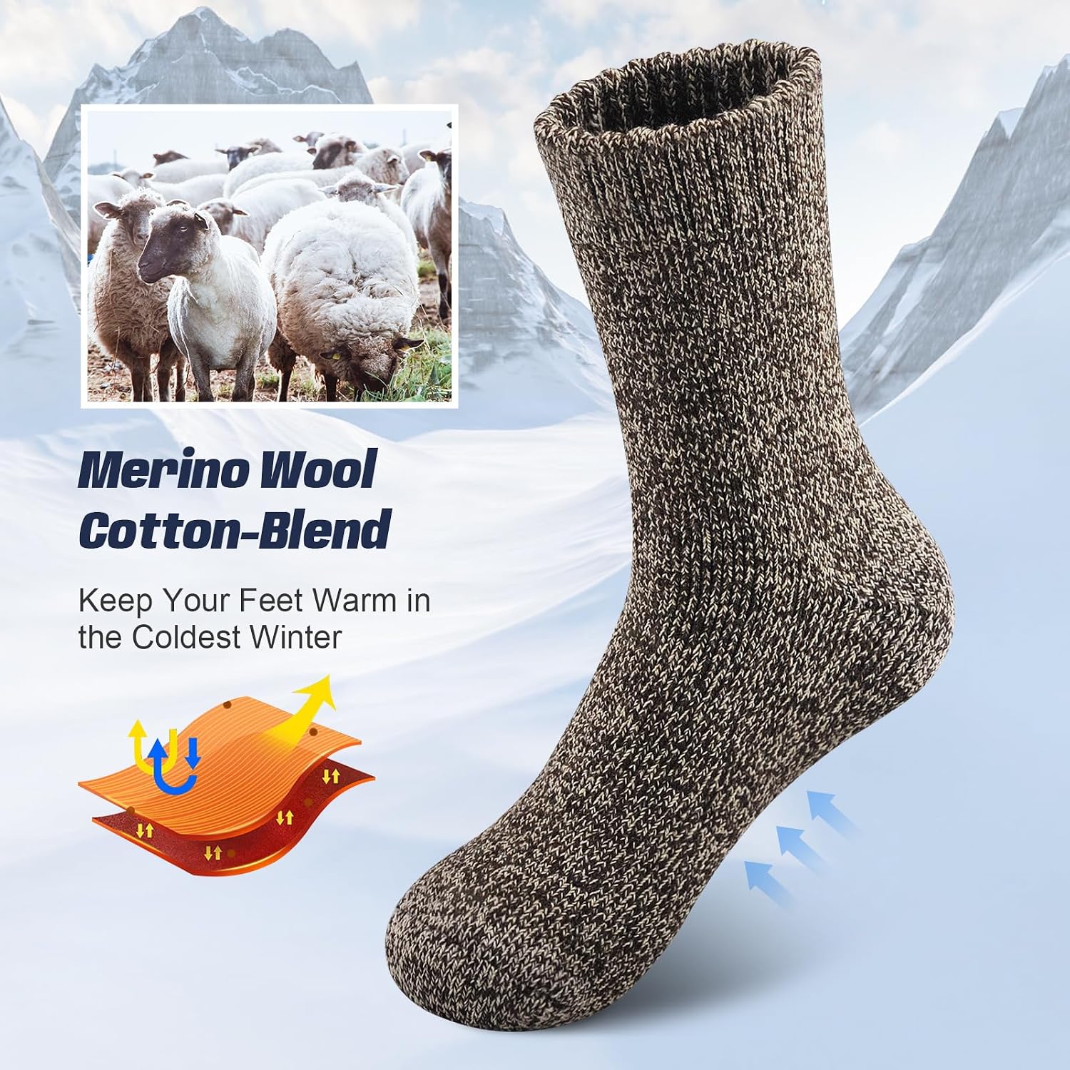 Thumbnail 4 de SIHOHAN Merino Wool Socks Mens Thermal Socks 5 Pairs