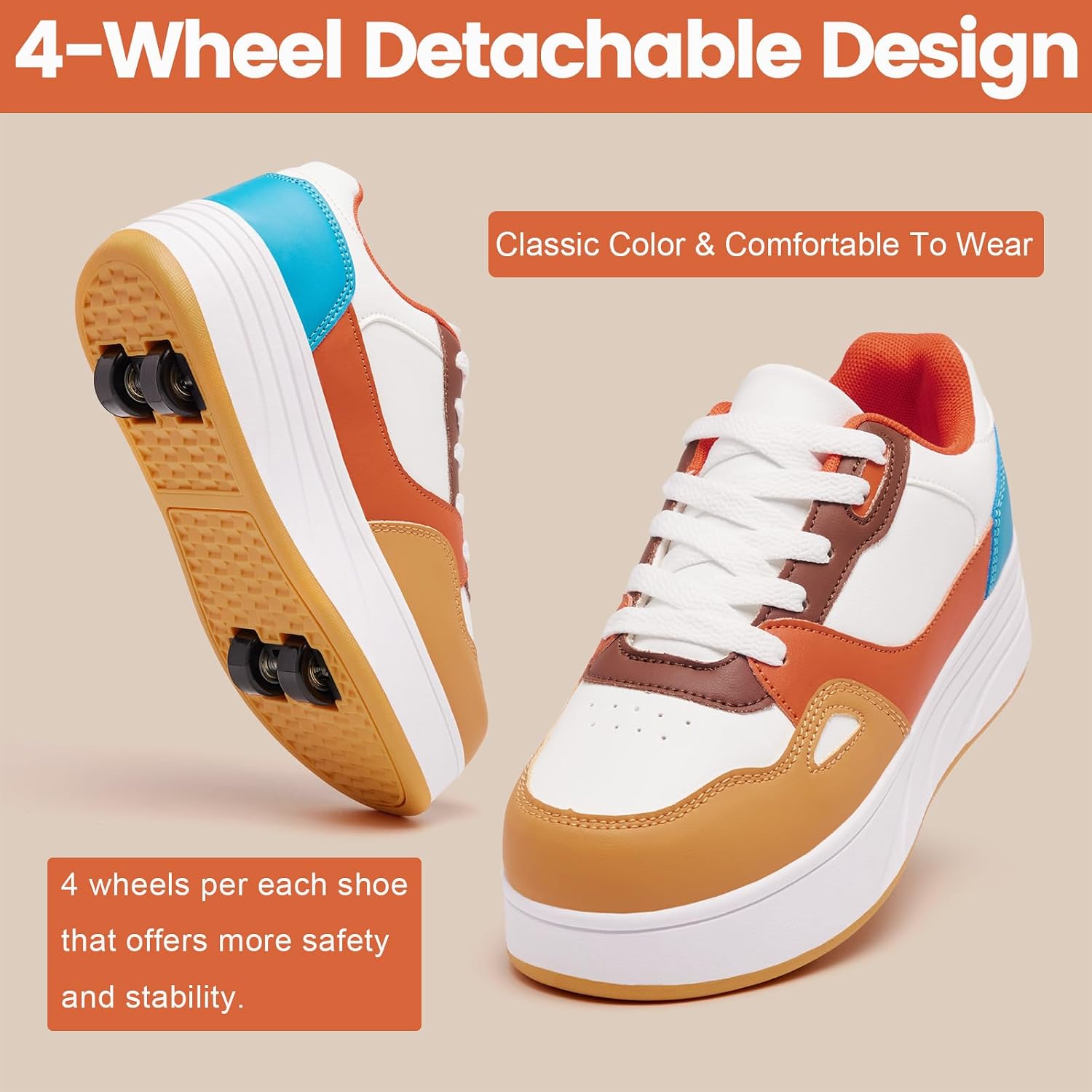 Thumbnail 2 de HSQ Fashion Sneaker Roller Skate Shoes for Kids with Detachable Wheels