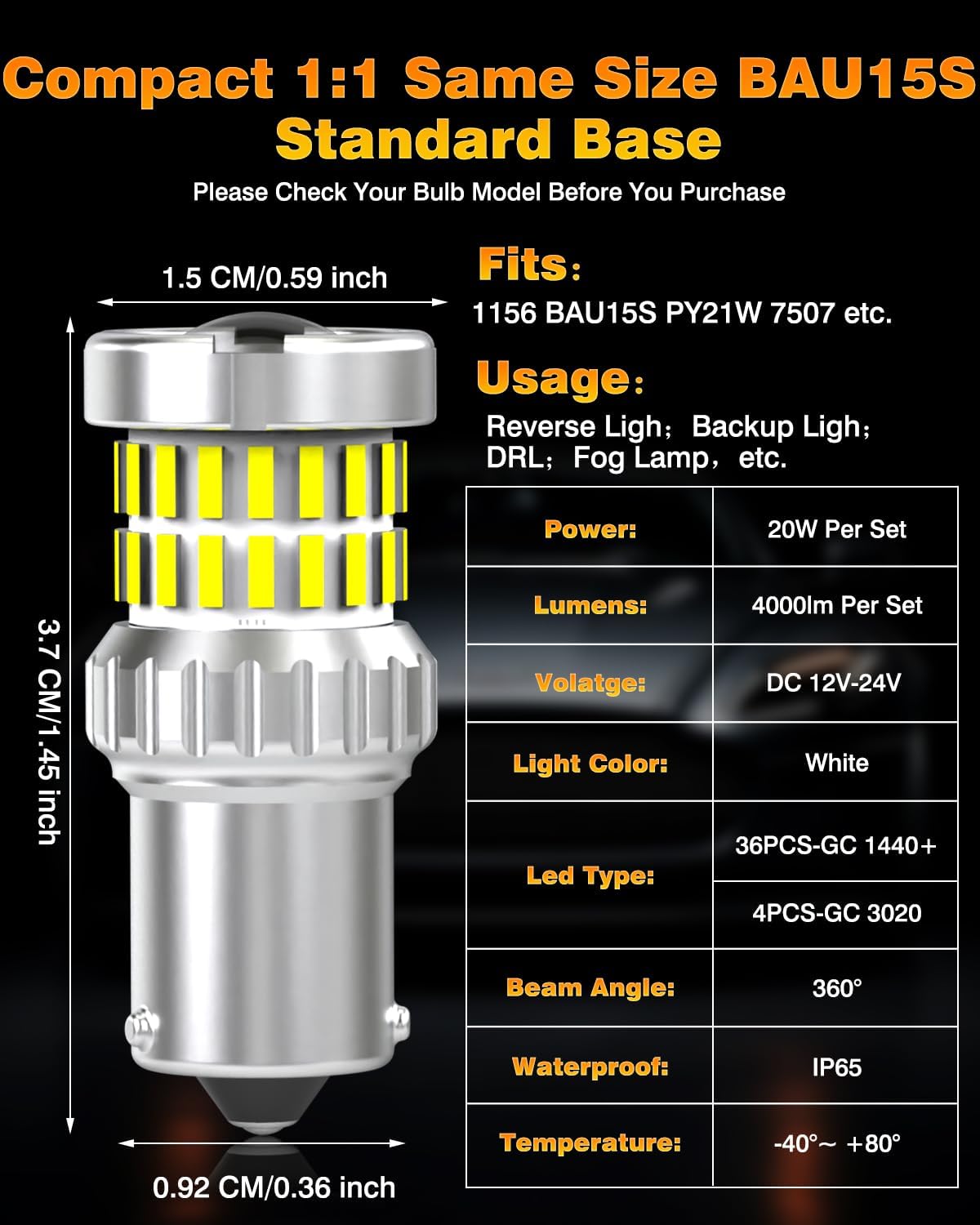 Thumbnail 1 de NATGIC Xenon White BAU15S PY21W LED Bulbs – 2 Pack (Reverse/Brake/Tail Lights)