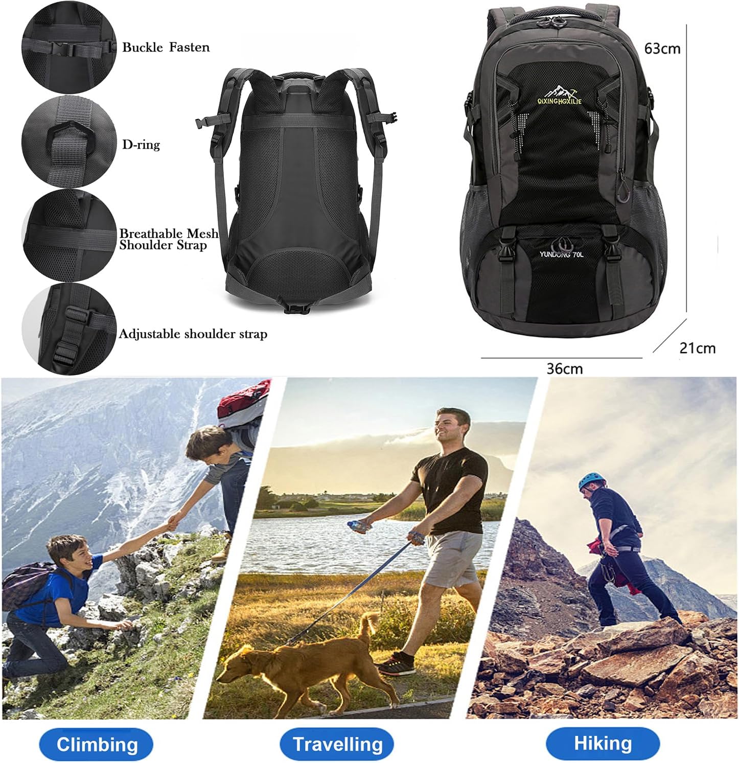 Thumbnail 2 de NTUOCAW 70L Waterproof Hiking Backpack: Large, Lightweight & Durable for Outdoor Adventures