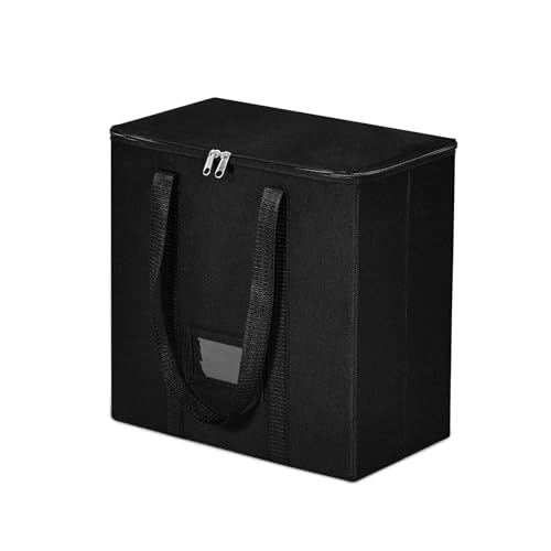 HEYCOOK Vinyl Record Storage Box – Holds Up To 50 12-Inch Records (Sealed, Dust-Proof) with Lid, Handles and 32.5 x 18 x 32.5 cm