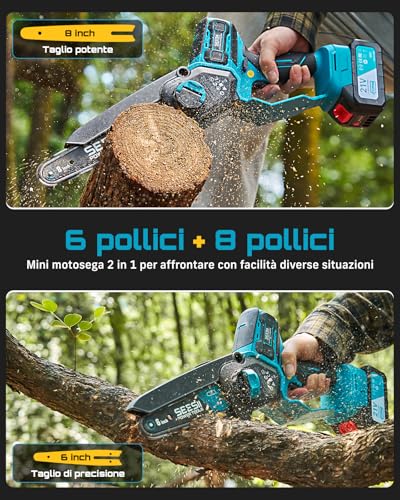 Detalle de SEESII 6 & 8 Mini Motosega Elettrica da Potatura 1000 W – 2-in-1 con lama da 6" e 8