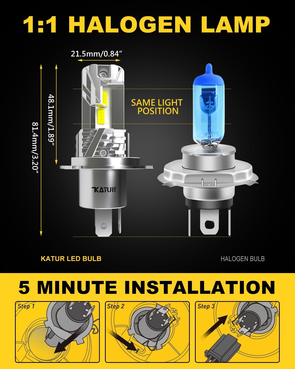 Thumbnail 3 de KATUR Ampoule H4 LED 16000LM pour voiture