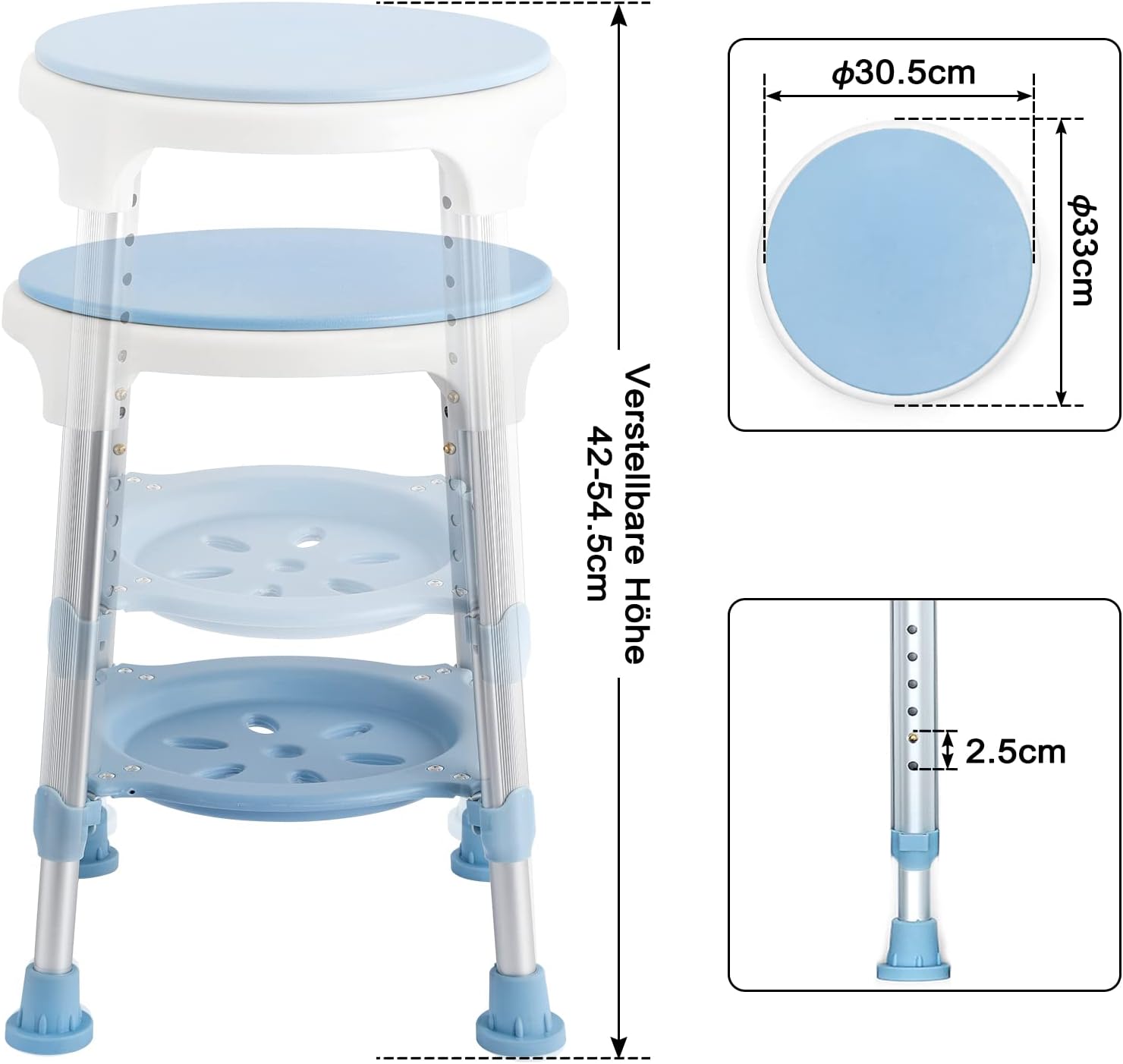 Thumbnail 1 de LZQ-(HAG1326) Adjustable Shower Stool with 360° Rotating Tray