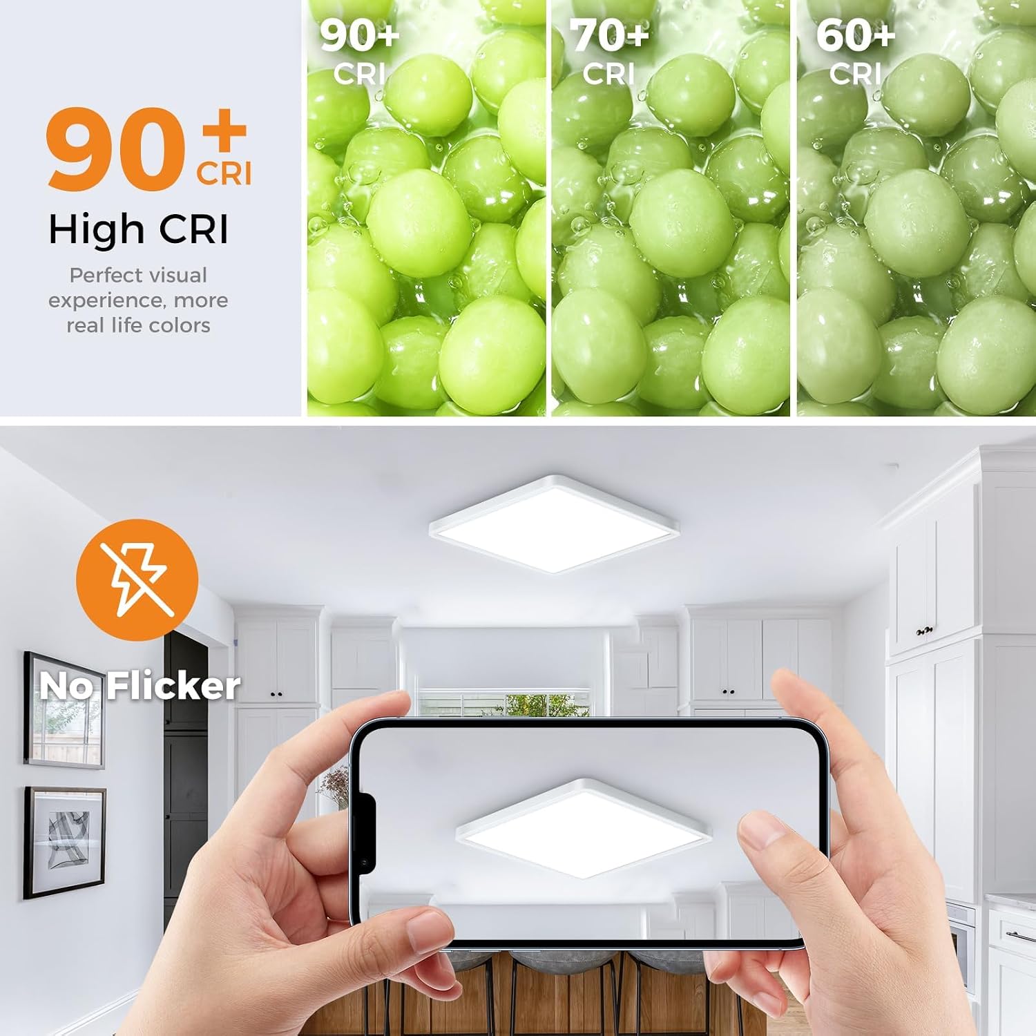 Detalle de slochi 2Pack LED Ceiling Light (IP54) 3 colour temperatures 3000K/4000K/6500K, slim square bathroom & utility light
