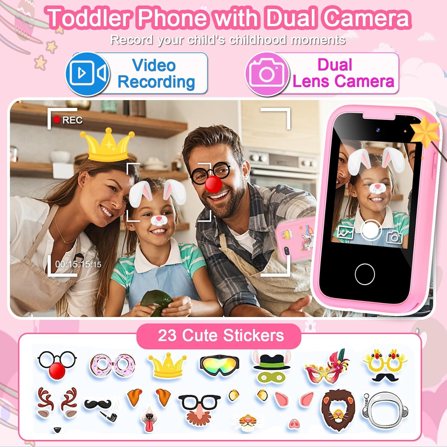 Thumbnail 2 de Kids Smart Phone Toys for Girls: 2.8" Touchscreen Learning Phone with Dual Camera & Music – 8G