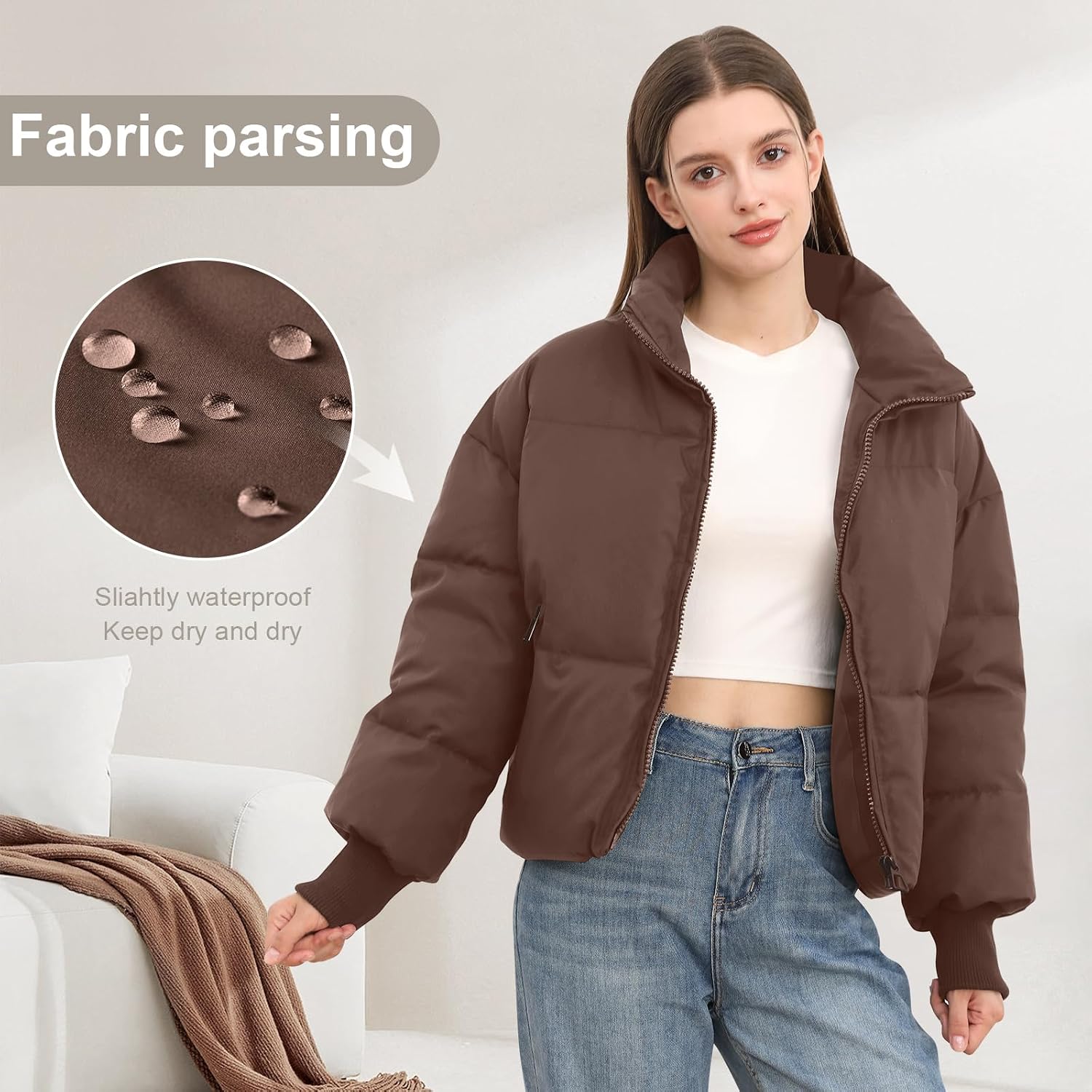Detalle 2 de Women’s Cropped Puffer Jacket Quilted Zip Down