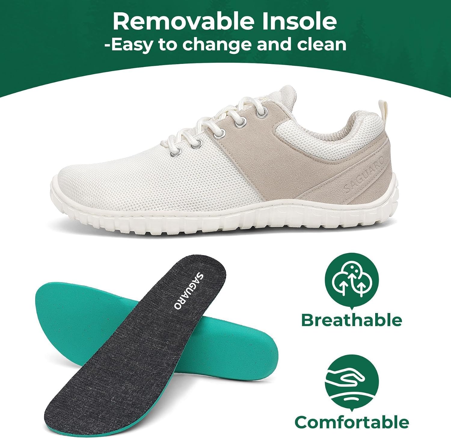 Detalle de SAGUARO Wish Ⅰ – Chaussures minimalistes unisex en maille, semelle zero-fall