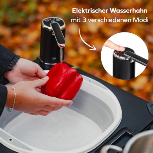 Detalle de NATURBUMMLER CompactCook+ 2.0: Faltbare Campingküche mit Gasherd, Spüle & Stauraum