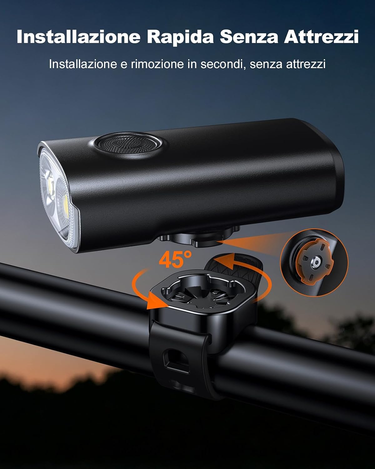 Thumbnail 6 de Babacom 1200LM Luci Bicicletta LED Alluminio con Spot+Flood e 5+6 Modalità