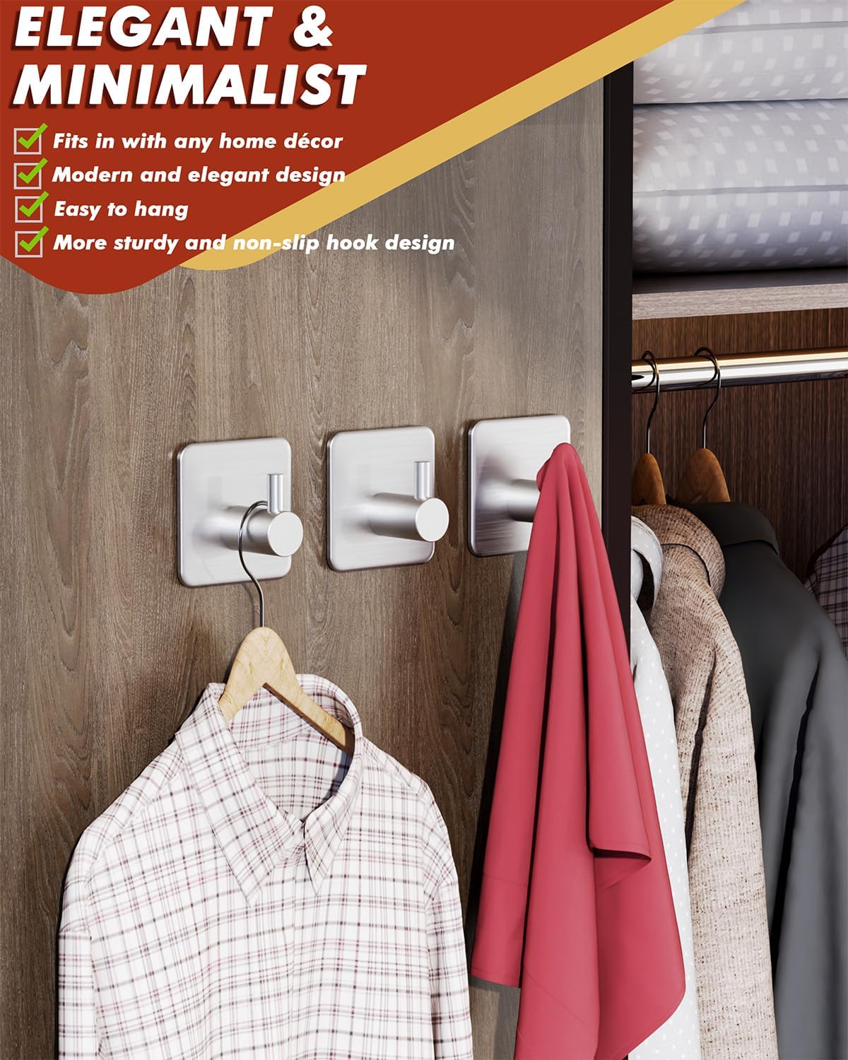 Thumbnail 3 de Auxmir 5 Pack Self Adhesive Hooks 10kg 🪝