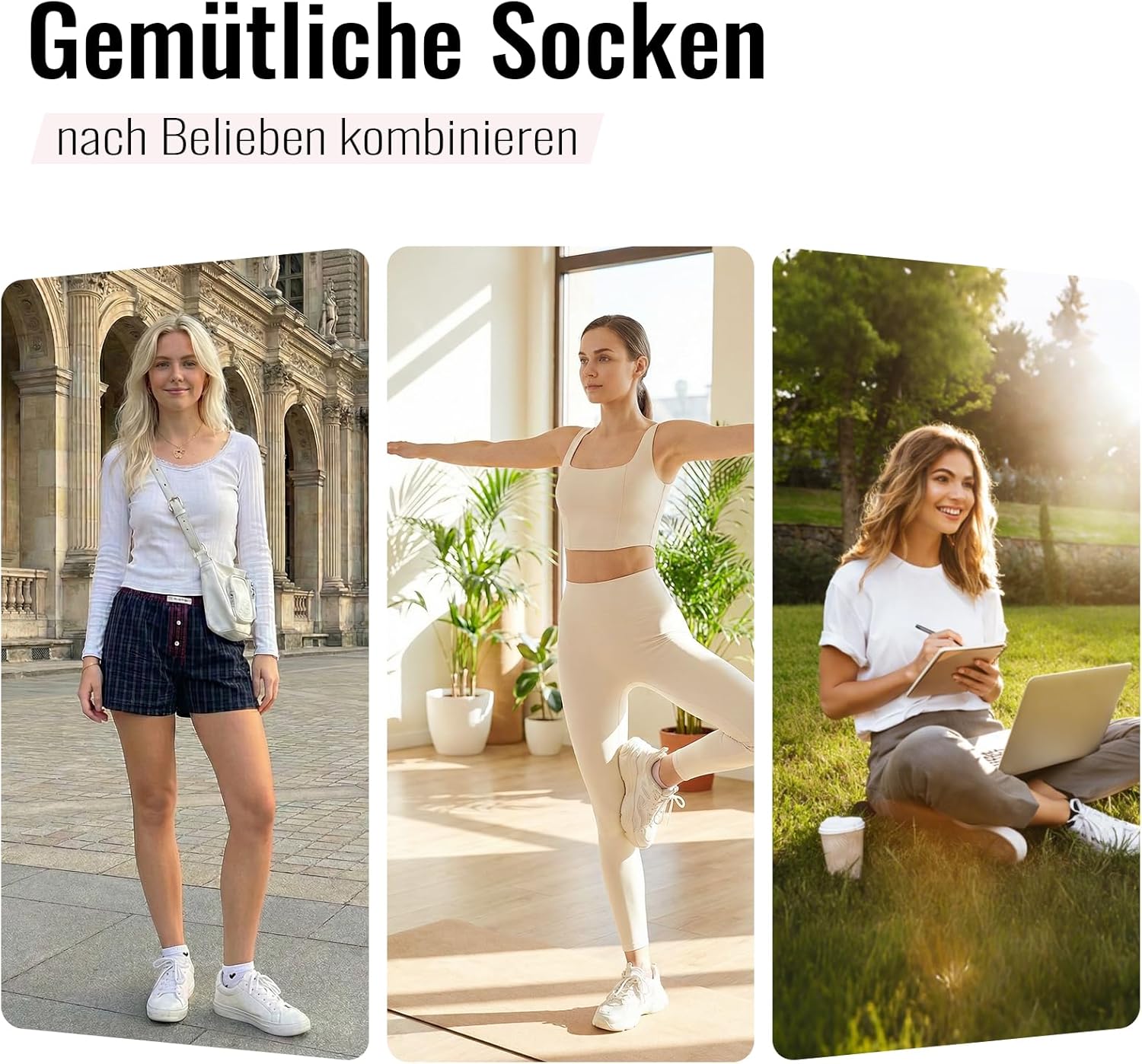 Detalle 2 de SukModen 10/20 Paia di Calzini Donna Corti in Cotone – Multicolore con Strisce, Fiori e Cuori