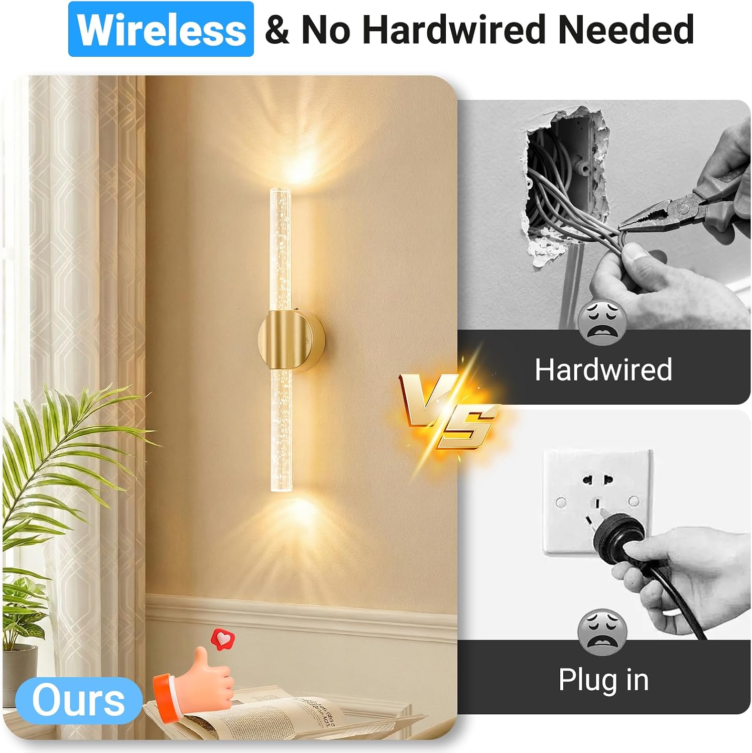 Detalle 2 de Wireless Wall Sconces in Gold