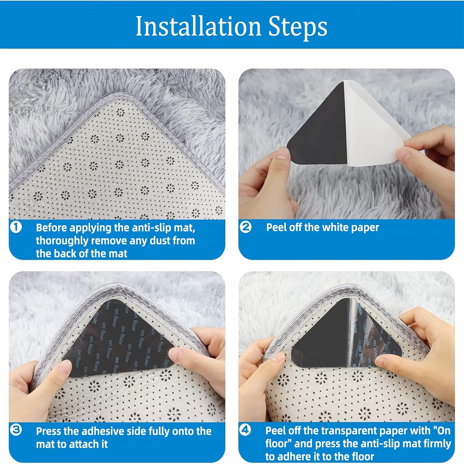 Detalle de banpa Rug Grippers for Laminate Floor (Anti-slip Rug Underlay Stickers), Reusable & Washable, Pack of 8