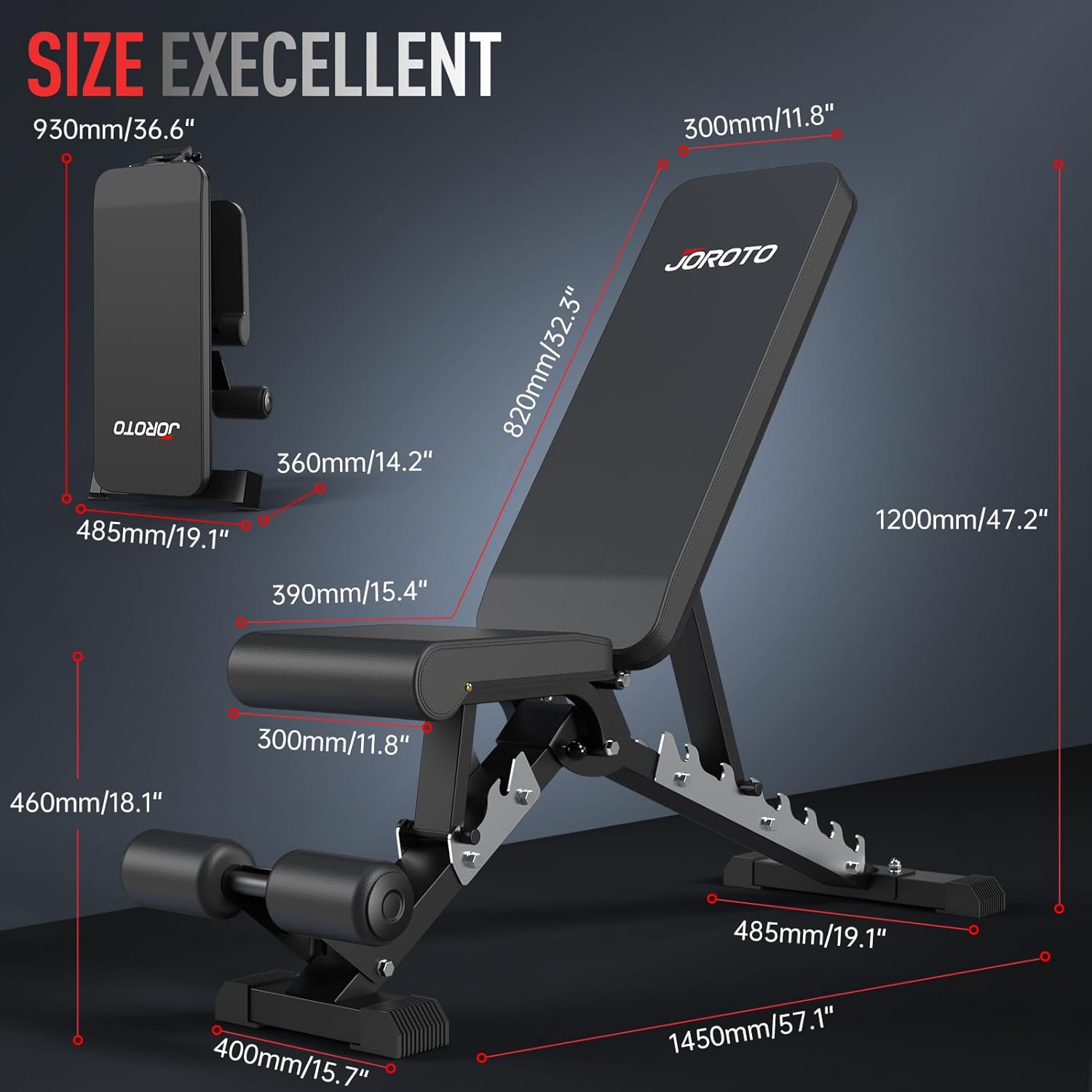 Thumbnail 6 de JOROTO MD60 verstellbare Hantelbank (klappbar) mit 360 kg Tragfähigkeit – Schrägbank fürs Heimtraining