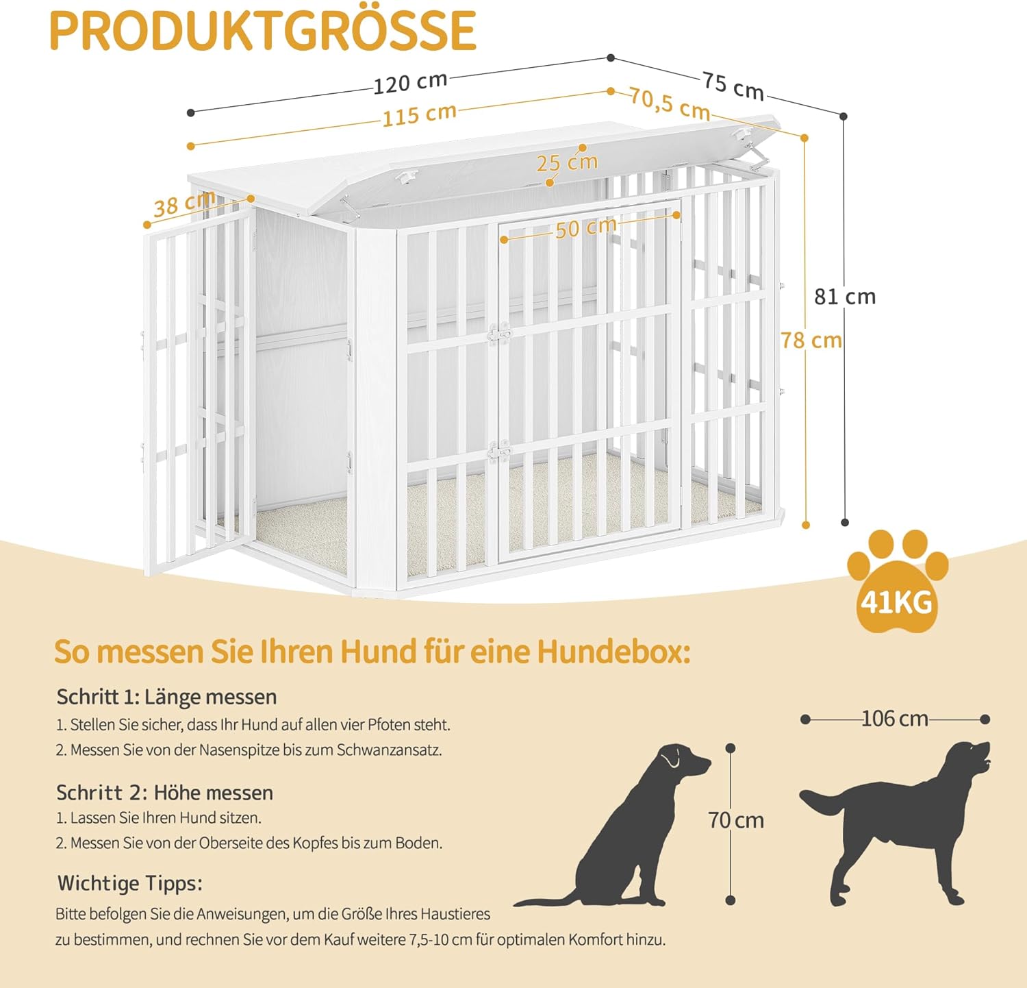 Thumbnail 1 de Hzuaneri Hundekäfig-Möbel DFC86813W: robuste Holz-Hundebox mit Futtertür oben und Mehrtür-Design
