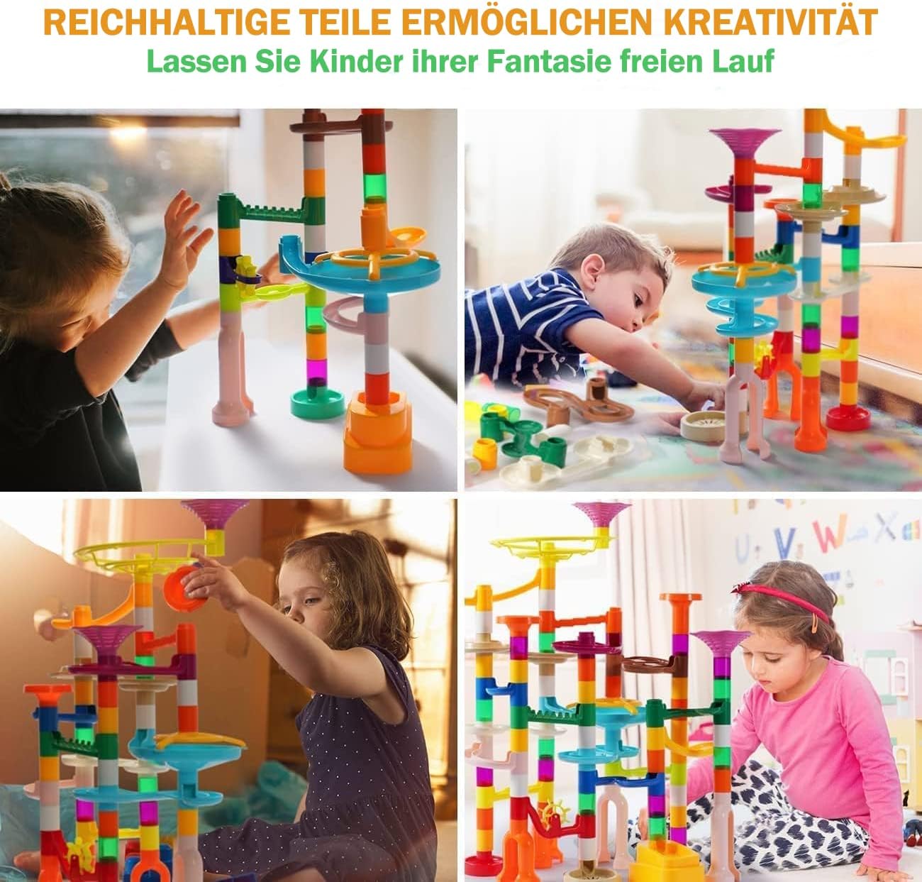 Detalle 2 de ifollower Murmelbahn Kinderspiel – Update mit 166 Teilen, mehrfarbige Kugelbahn & Glasmurmeln (3–12 Jahre)