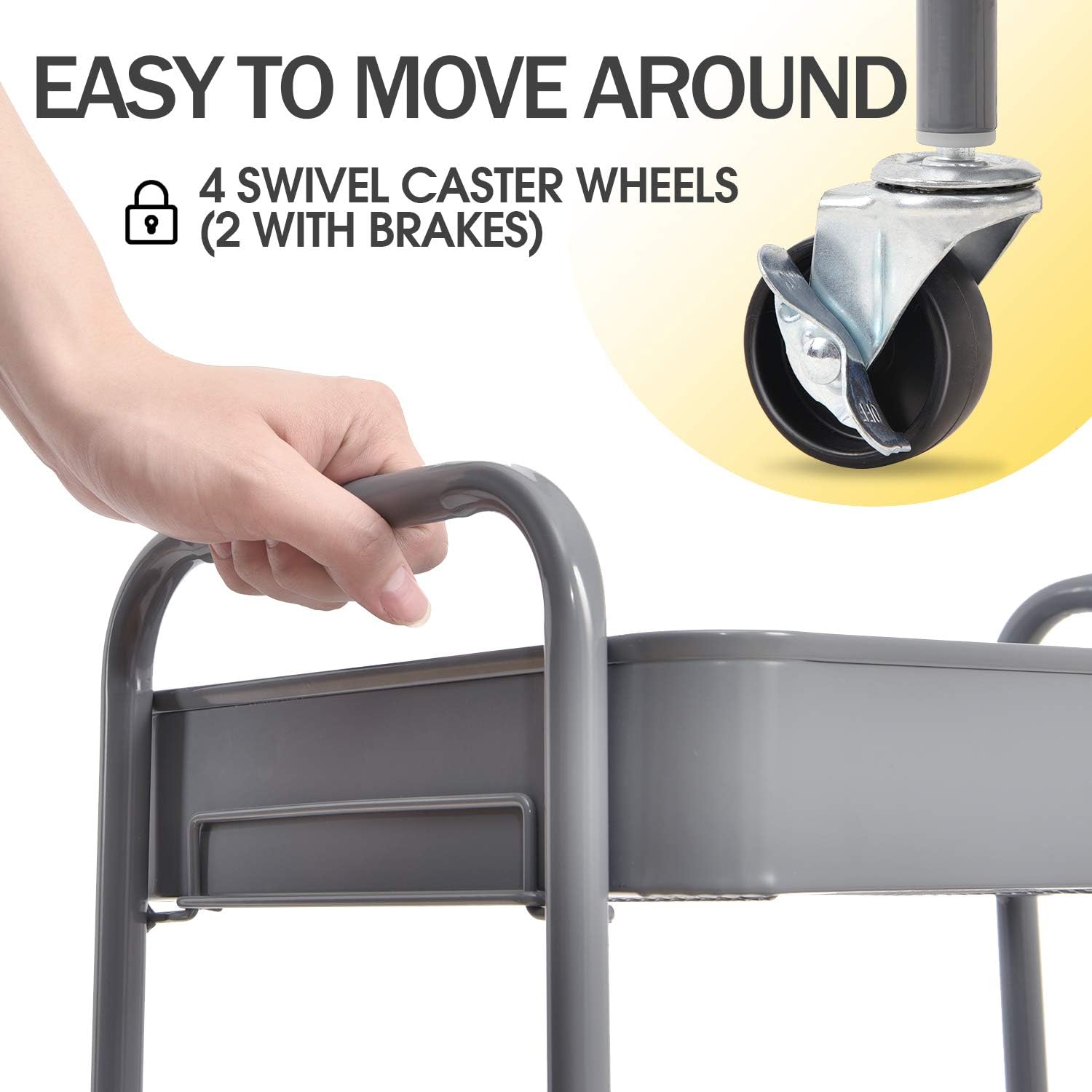 Detalle de TOOLF WK131218 3-Tier Metal Rolling Cart, Gray, Screwless Assembly