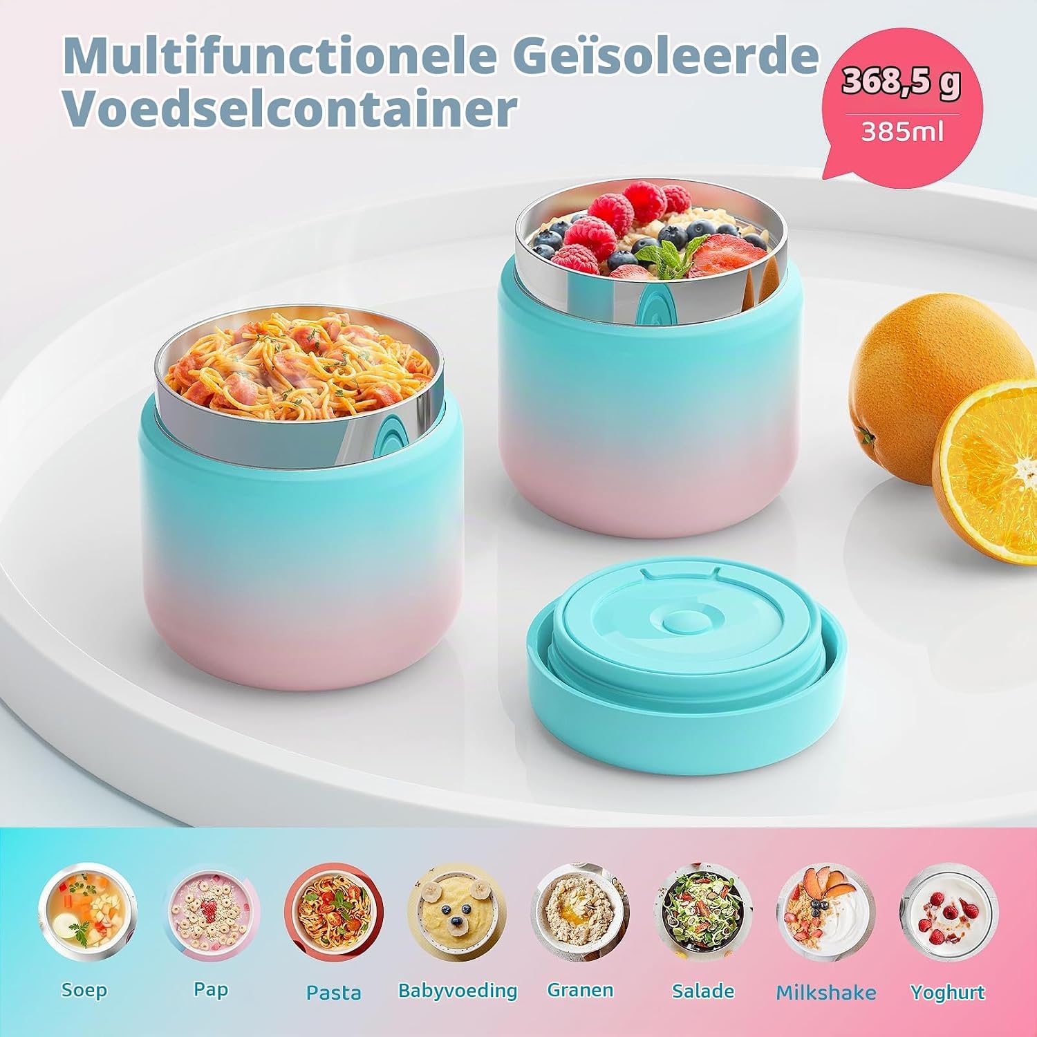 Detalle 2 de WayEee thermosbeker voor eten, 385 ml, roestvrij staal en lekbestendig