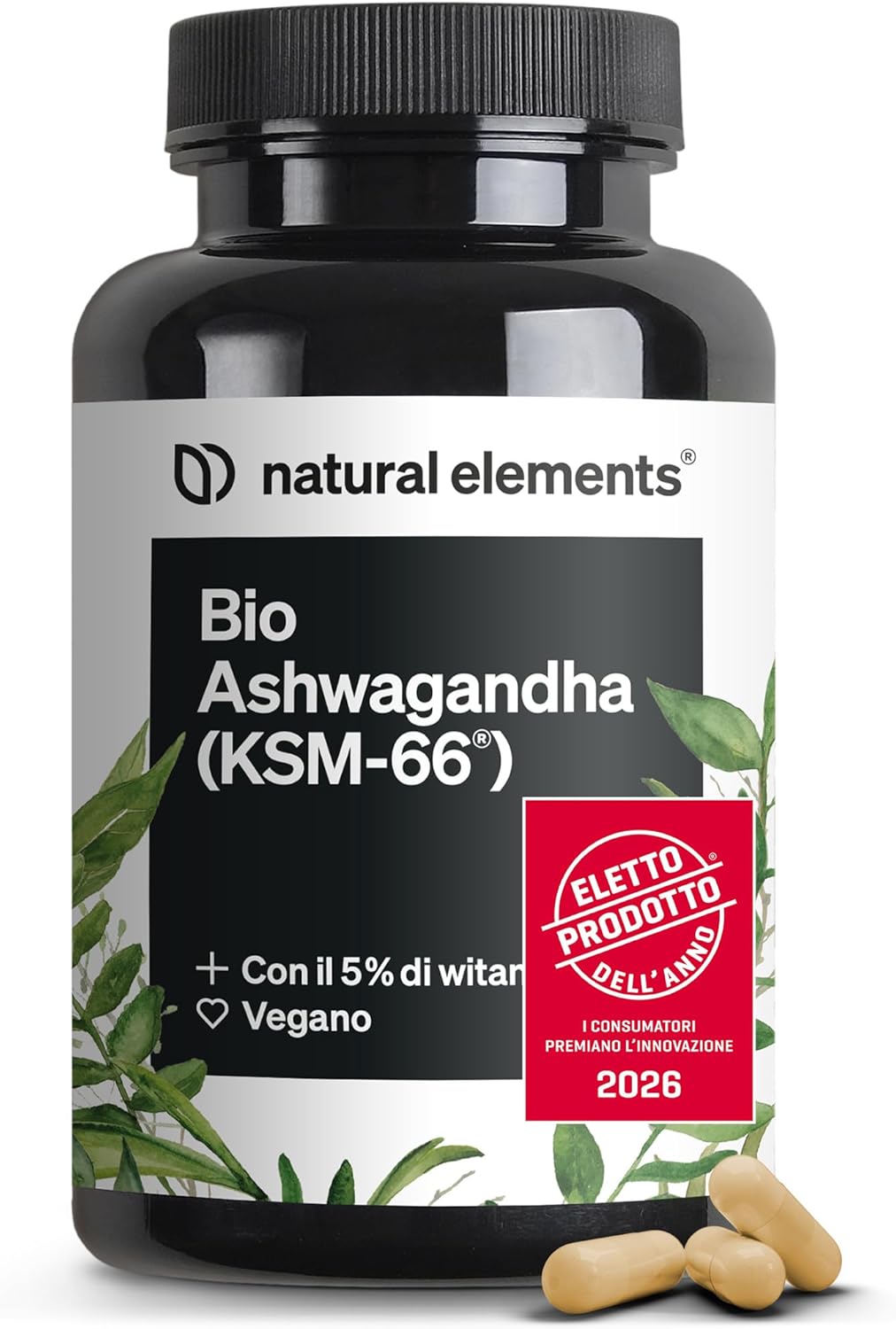 Detalle de Bio Ashwagandha KSM-66 ad alto dosaggio Natural Elements – 180 capsule
