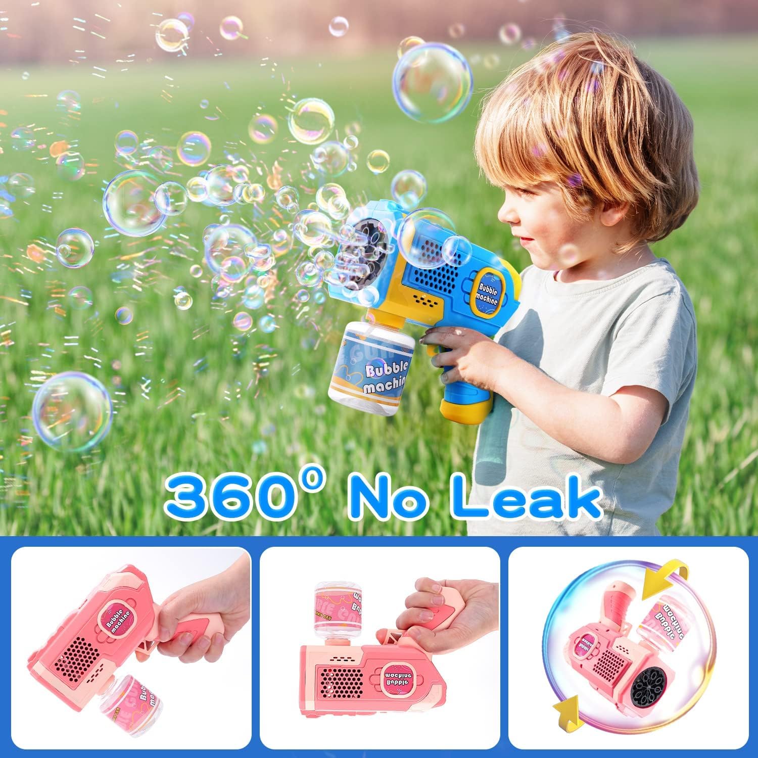 Detalle de EagleStone Seifenblasenpistole 2er Pack mit bunten LED-Lichtern – Automatische Seifenblasenmaschine für Kinder (3–8 Jahre)