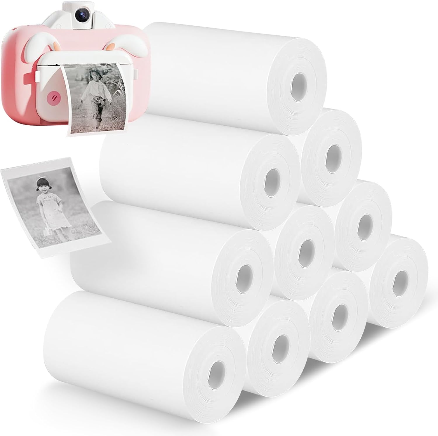 10 rotoli carta termica 57x30 mm per mini stampanti e fotocamere istantanee per bambini (bianca, BPA free)