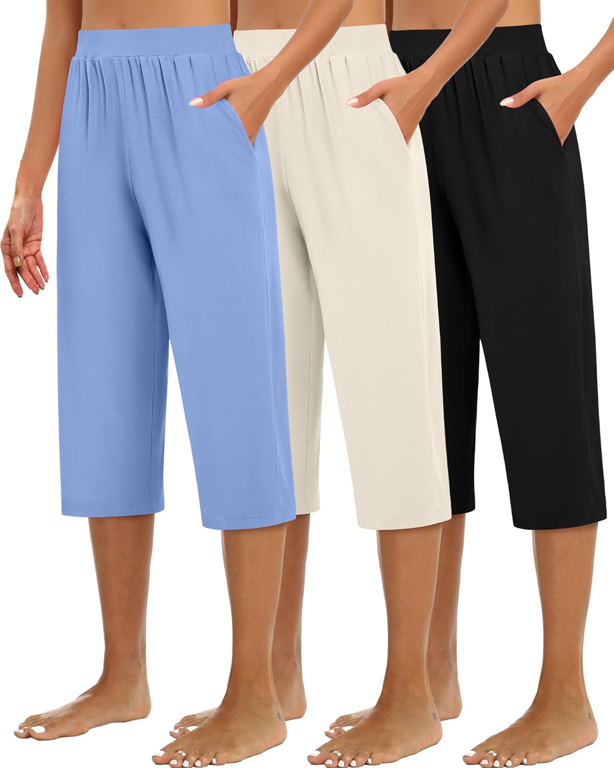 Thumbnail 6 de Huukeay 3 Pack Women's Capri Sweatpants: Cozy Wide-Leg Cropped Capris with Pockets