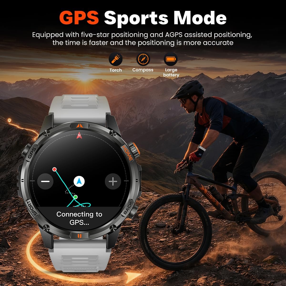 Detalle de idomars YK15 GPS-smartwatch met rond scherm, Bluetooth-bellen en IP68