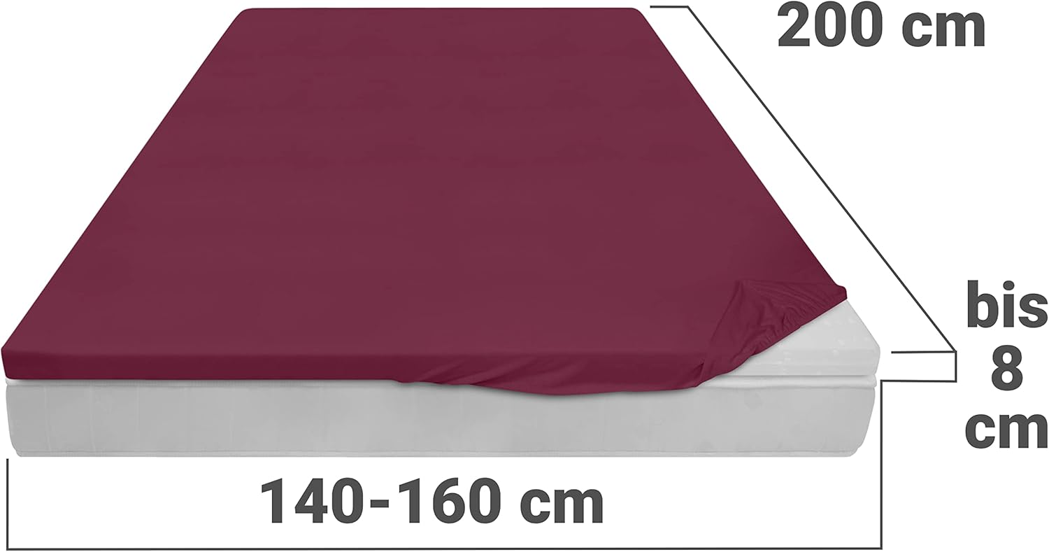Thumbnail 2 de Npluseins Drap Housse pour surmatelas – Jersey coton 100% (Bordeaux, 140-160 x 200 cm)