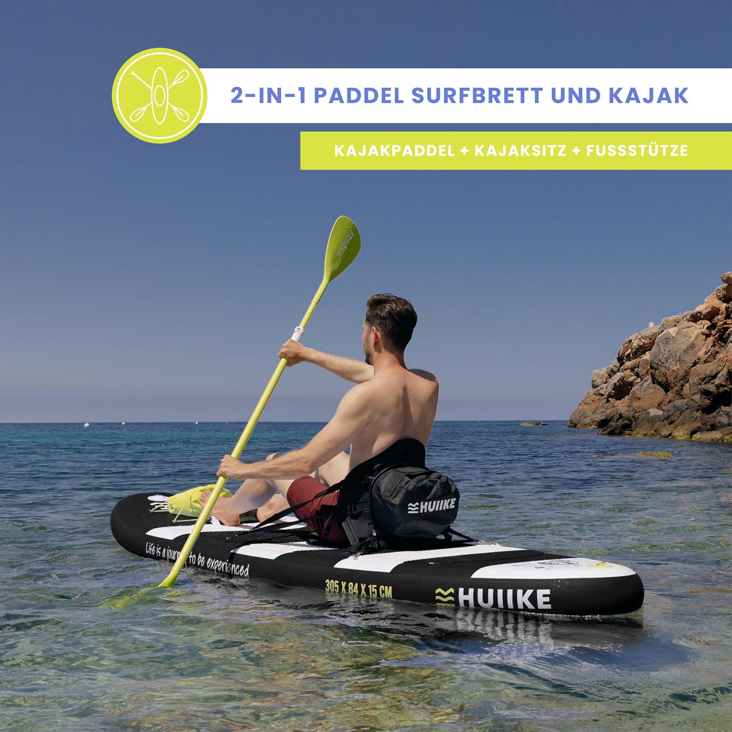 Detalle de HUIIKE Stand Up Paddling Board mit Zubehör – 305 x 84 x 15 cm, bis 130 kg, inkl. kompletter Ausrüstung