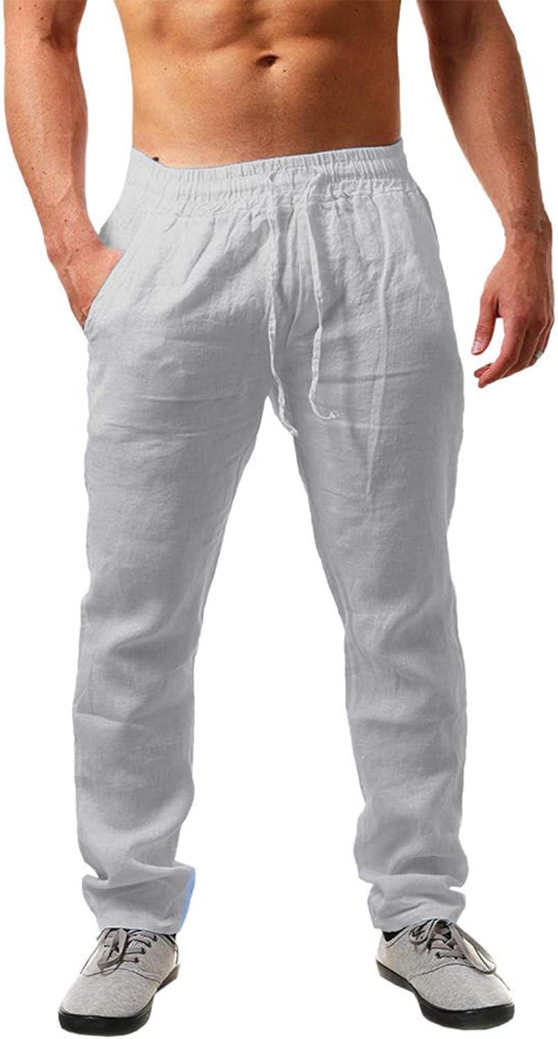 Detalle de NEMXCE Leinenhose Herren Lang – leichte Sommerhose mit Kordelzug und Taschen