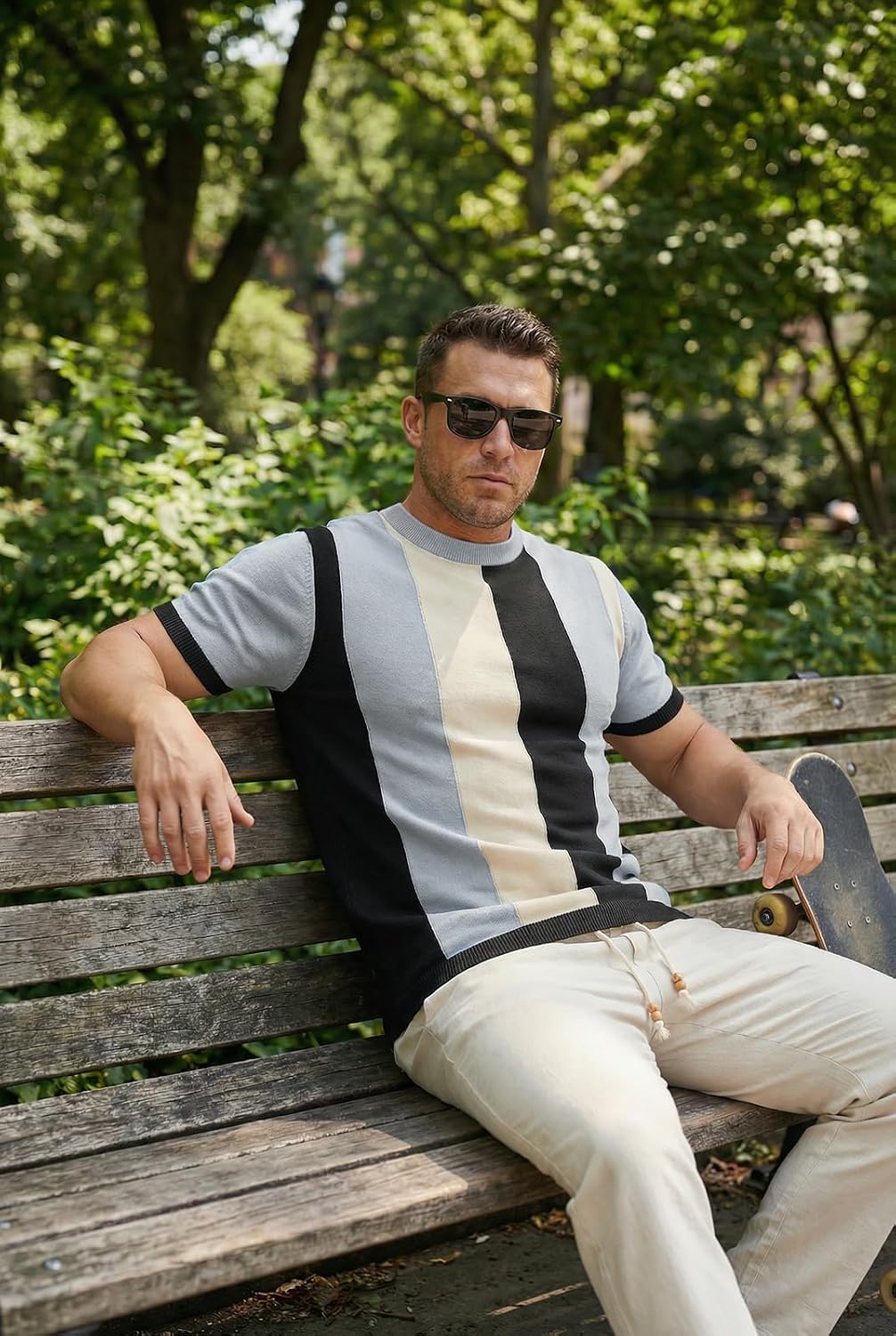 Detalle de CTU Men's Knitted Shirt: Vintage Striped Knitting Top with Contrast Colour