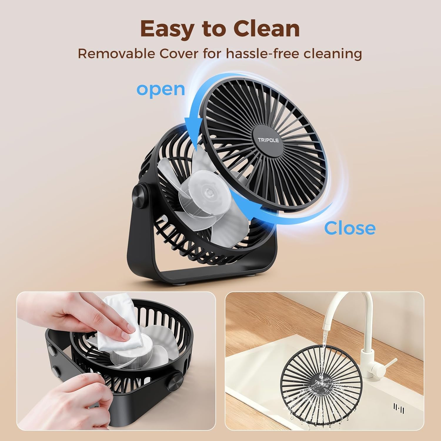 Thumbnail 6 de TriPole USB-Schreibtischventilator – kompakt, 3 Geschwindigkeiten, 360° Kopfverdrehung