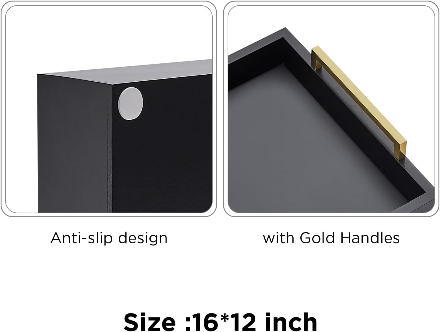 Detalle de Moonlit Pond 19465051- Black Serving Tray, 40 x 30 cm with Handles