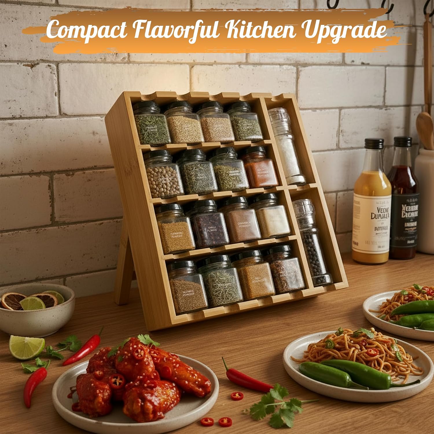Thumbnail 5 de Topline Wooden Spice Rack with Spices Included – bamboo organiser with glass jars and salt & pepper grinders