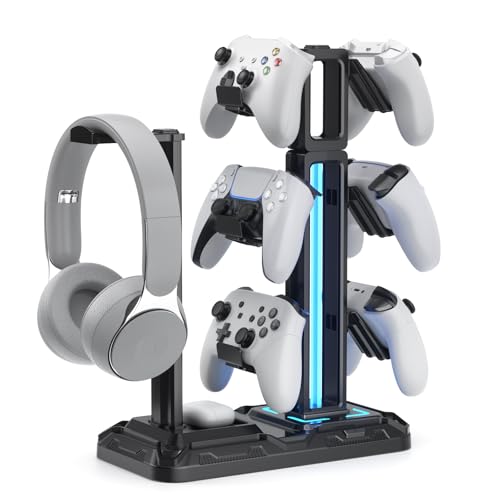 KDD Soporte Auriculares Gaming con 9 Modos de Luz: 360° de giro y gancho desmontable para escritorio
