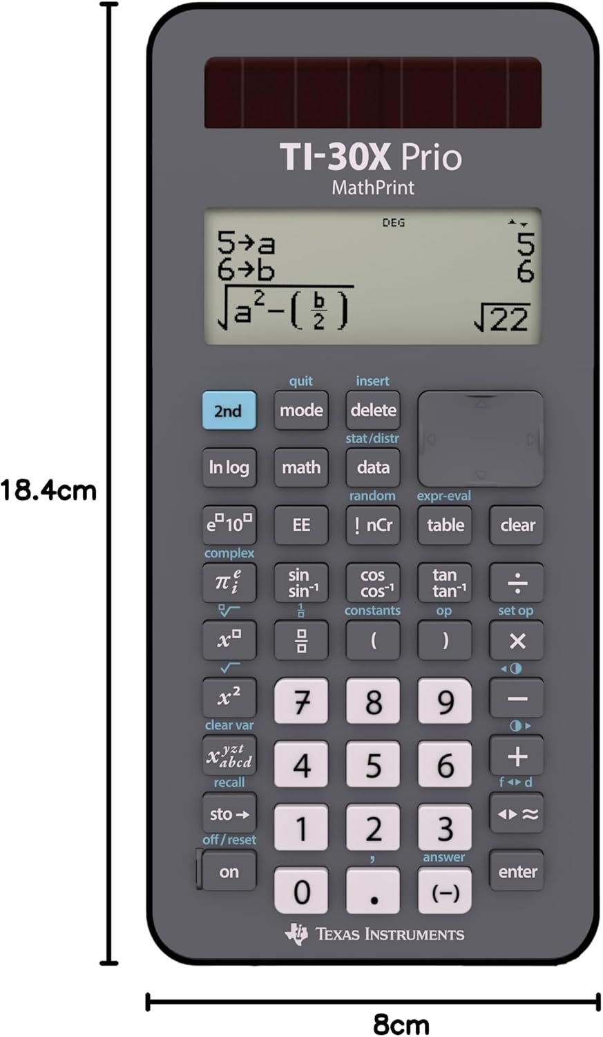 Thumbnail 3 de Texas TI-30X Prio MathPrint – wissenschaftlicher Schulrechner mit Solar/Batterie (IQB, für Mathe-Abitur)