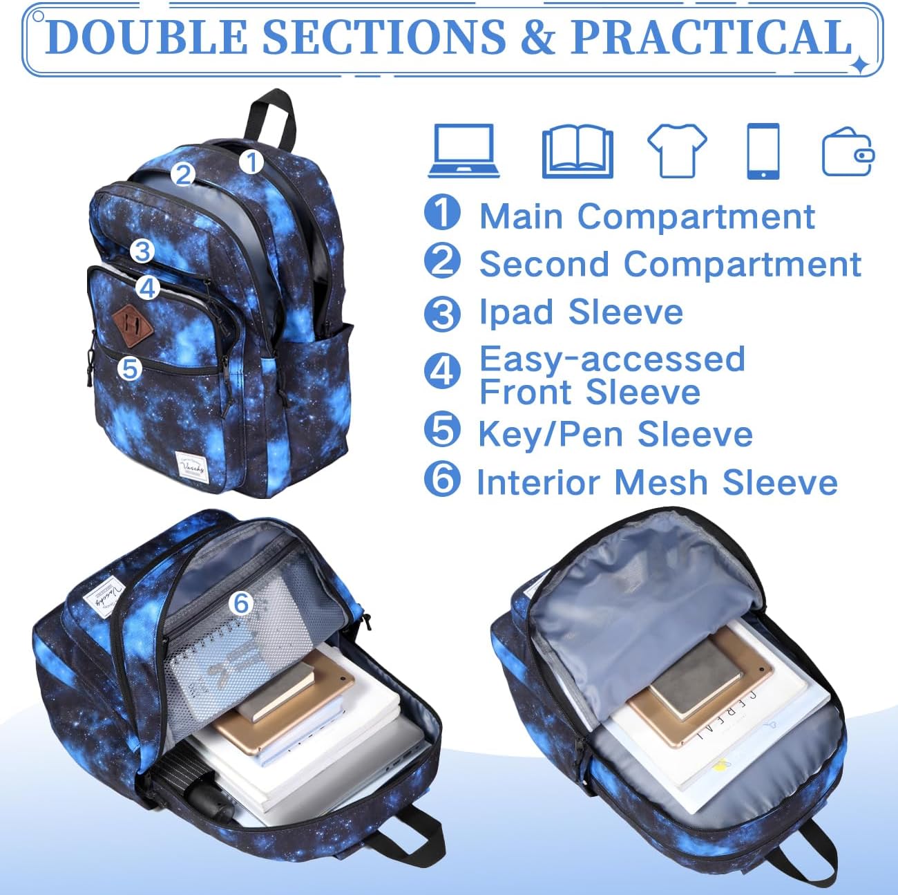 Thumbnail 3 de VASCHY 21L Lightweight School Backpack (water-resistant, 15.6 inch) for teens and adults