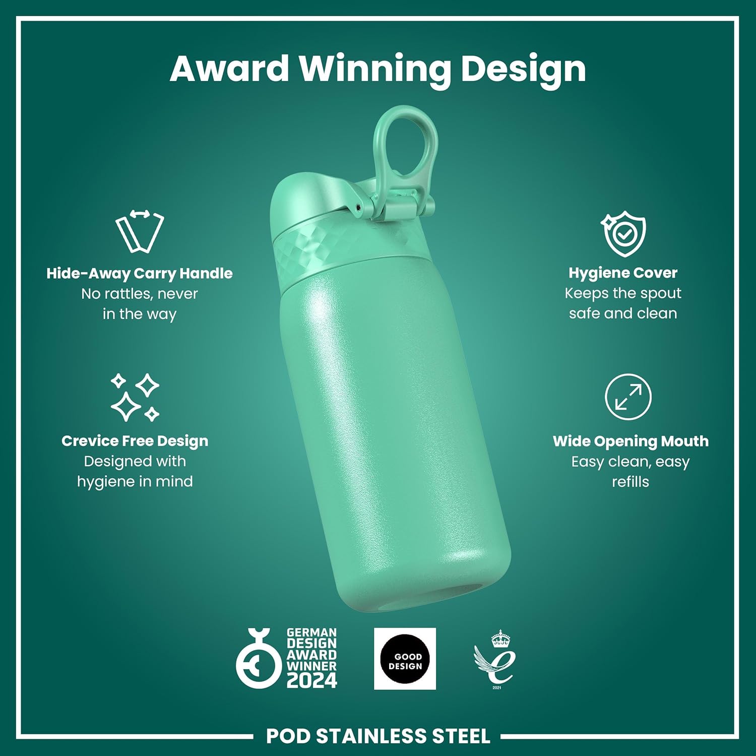 Detalle de ION8 Lightweight Steel Kids Water Bottle 400ml/13oz