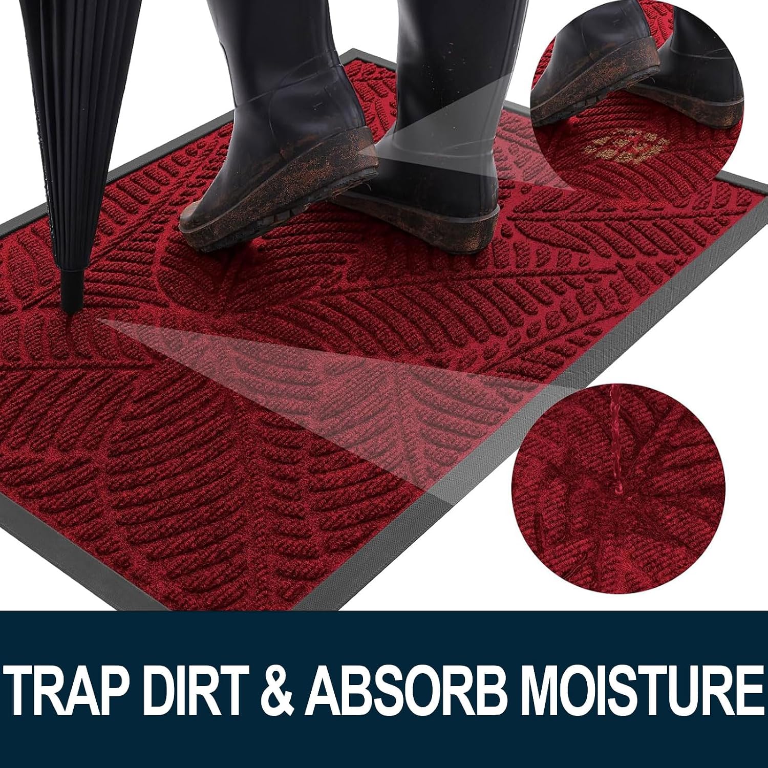Detalle 2 de Colorxy 29.5 x 17-Inch Burgundy Doormat, Low-Profile Rubber Backing